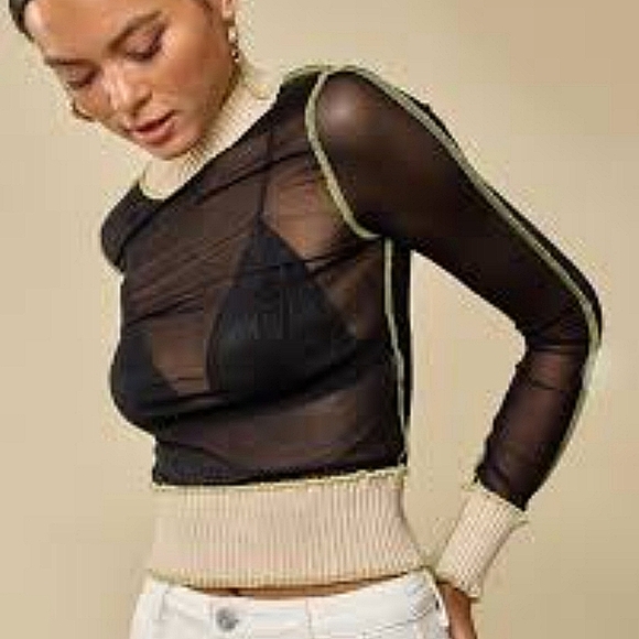 BLUE BLUSH fitted mesh long sleeve mock neck sweater trim top. Size small NWT - Picture 2 of 16